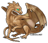 A small brown dragon resting on its haunches, with wings half-unfurled. It has a calm expression.