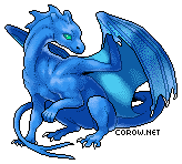 A small blue dragon resting on its haunches, with wings half-unfurled. It has a calm expression.