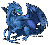 A small blue dragon resting on its haunches, with wings half-unfurled. It has a calm expression.