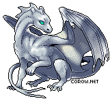 A small white dragon resting on its haunches, with wings half-unfurled. It has a calm expression.
