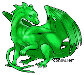A small green dragon resting on its haunches, with wings half-unfurled. It has a calm expression.