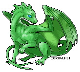 A small green dragon resting on its haunches, with wings half-unfurled. It has a calm expression.