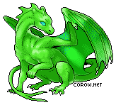 A small green dragon resting on its haunches, with wings half-unfurled. It has a calm expression.
