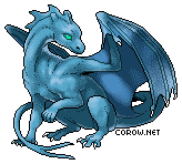 A small blue dragon resting on its haunches, with wings half-unfurled. It has a calm expression.