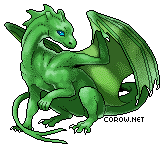 A small green dragon resting on its haunches, with wings half-unfurled. It has a calm expression.