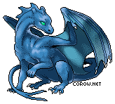 A small blue dragon resting on its haunches, with wings half-unfurled. It has a calm expression.