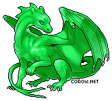 A small green dragon resting on its haunches, with wings half-unfurled. It has a calm expression.