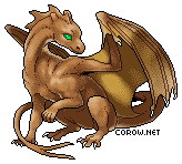 A small brown dragon resting on its haunches, with wings half-unfurled. It has a calm expression.
