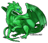 A small green dragon resting on its haunches, with wings half-unfurled. It has a calm expression.