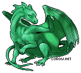 A small green dragon resting on its haunches, with wings half-unfurled. It has a calm expression.