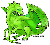 A small green dragon resting on its haunches, with wings half-unfurled. It has a calm expression.