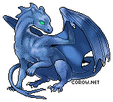 A small blue dragon resting on its haunches, with wings half-unfurled. It has a calm expression.