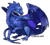 A small blue dragon resting on its haunches, with wings half-unfurled. It has a calm expression.