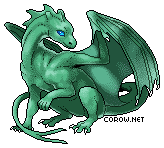 A small green dragon resting on its haunches, with wings half-unfurled. It has a calm expression.