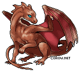 A small brown dragon resting on its haunches, with wings half-unfurled. It has a calm expression.