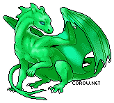 A small green dragon resting on its haunches, with wings half-unfurled. It has a calm expression.