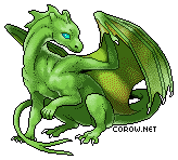 A small green dragon resting on its haunches, with wings half-unfurled. It has a calm expression.