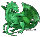 A small green dragon resting on its haunches, with wings half-unfurled. It has a calm expression.