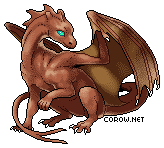 A small brown dragon resting on its haunches, with wings half-unfurled. It has a calm expression.