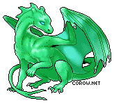 A small green dragon resting on its haunches, with wings half-unfurled. It has a calm expression.