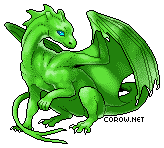 A small green dragon resting on its haunches, with wings half-unfurled. It has a calm expression.