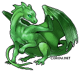 A small green dragon resting on its haunches, with wings half-unfurled. It has a calm expression.