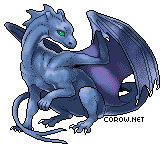 A small blue dragon resting on its haunches, with wings half-unfurled. It has a calm expression.