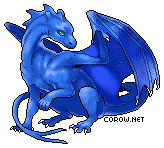 A small blue dragon resting on its haunches, with wings half-unfurled. It has a calm expression.