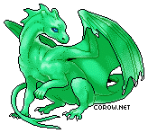 A small green dragon resting on its haunches, with wings half-unfurled. It has a calm expression.
