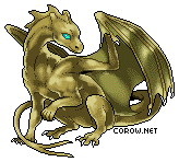 A small bronze dragon resting on its haunches, with wings half-unfurled. It has a calm expression.