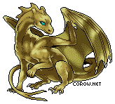 A small bronze dragon resting on its haunches, with wings half-unfurled. It has a calm expression.