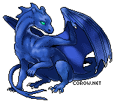 A small blue dragon resting on its haunches, with wings half-unfurled. It has a calm expression.