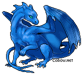 A small blue dragon resting on its haunches, with wings half-unfurled. It has a calm expression.