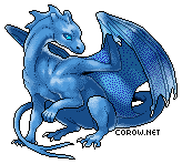A small blue dragon resting on its haunches, with wings half-unfurled. It has a calm expression.