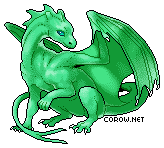A small green dragon resting on its haunches, with wings half-unfurled. It has a calm expression.