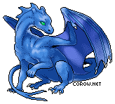 A small blue dragon resting on its haunches, with wings half-unfurled. It has a calm expression.