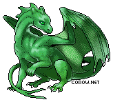 A small green dragon resting on its haunches, with wings half-unfurled. It has a calm expression.