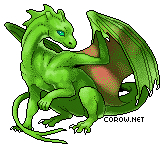 A small green dragon resting on its haunches, with wings half-unfurled. It has a calm expression.