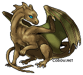 A small brown dragon resting on its haunches, with wings half-unfurled. It has a calm expression.
