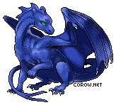 A small blue dragon resting on its haunches, with wings half-unfurled. It has a calm expression.