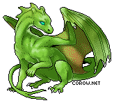 A small green dragon resting on its haunches, with wings half-unfurled. It has a calm expression.