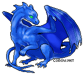 A small blue dragon resting on its haunches, with wings half-unfurled. It has a calm expression.