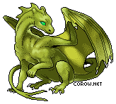 A small green dragon resting on its haunches, with wings half-unfurled. It has a calm expression.