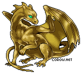 A small bronze dragon resting on its haunches, with wings half-unfurled. It has a calm expression.