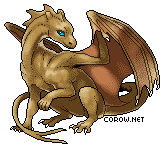 A small brown dragon resting on its haunches, with wings half-unfurled. It has a calm expression.