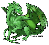 A small green dragon resting on its haunches, with wings half-unfurled. It has a calm expression.