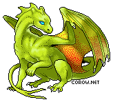 A small green dragon resting on its haunches, with wings half-unfurled. It has a calm expression.