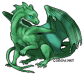 A small green dragon resting on its haunches, with wings half-unfurled. It has a calm expression.