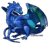 A small blue dragon resting on its haunches, with wings half-unfurled. It has a calm expression.