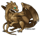 A small brown dragon resting on its haunches, with wings half-unfurled. It has a calm expression.